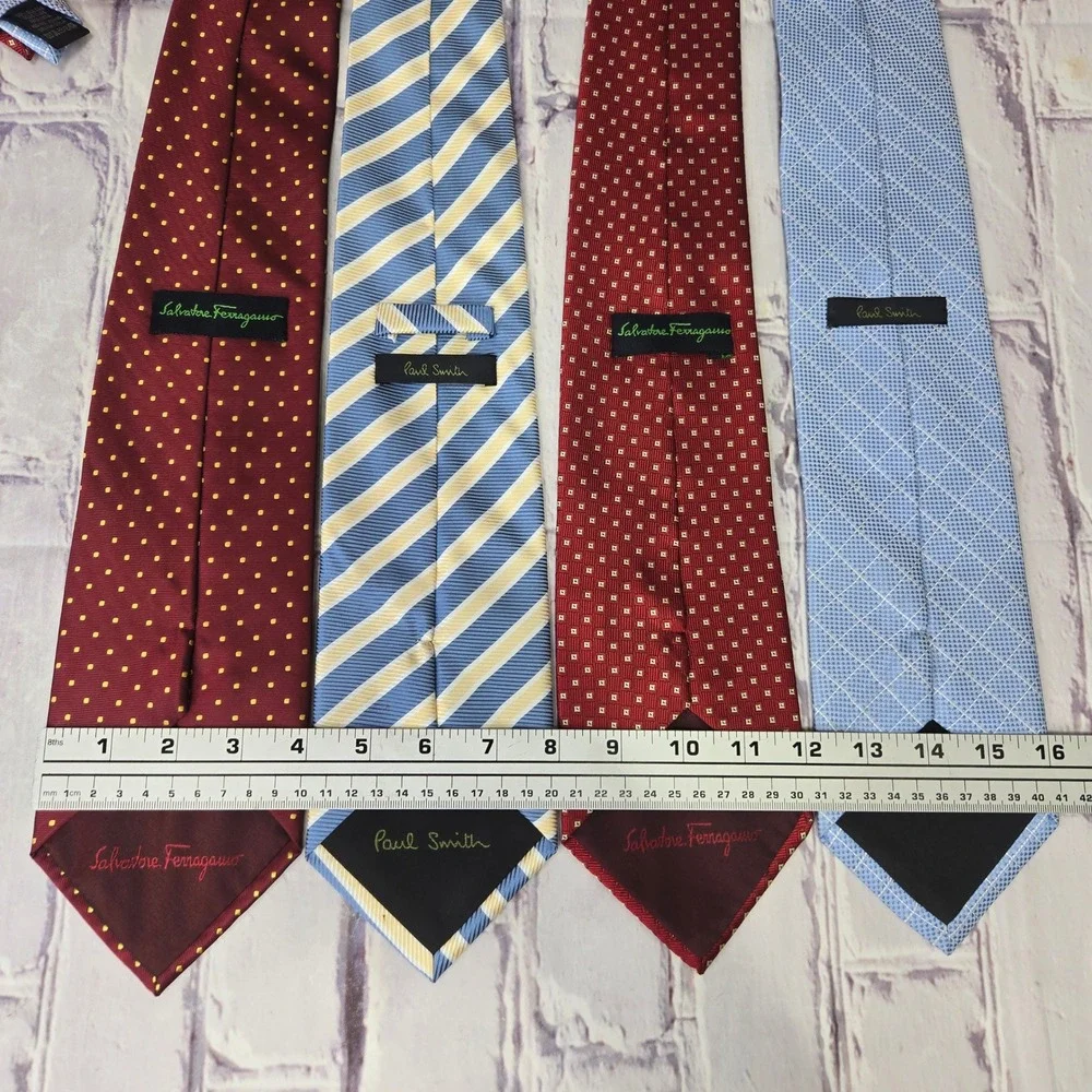 Lot of 4 Salvatore Ferragamo Paul Smith Ties Burgundy Blue Silk Designer Lot Men
